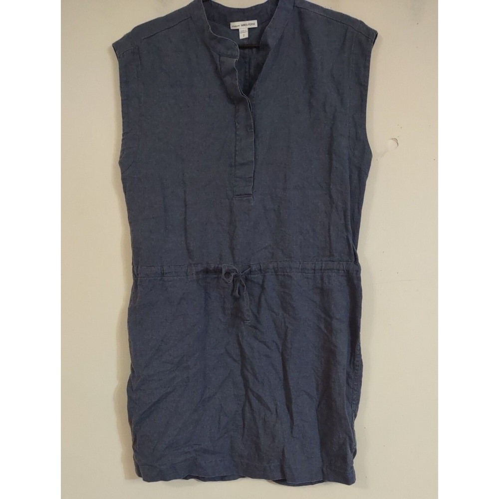 Standard James Perse Blue LINEN HENLEY Drawstring Waist BEST SUMMER Dress Sz 2